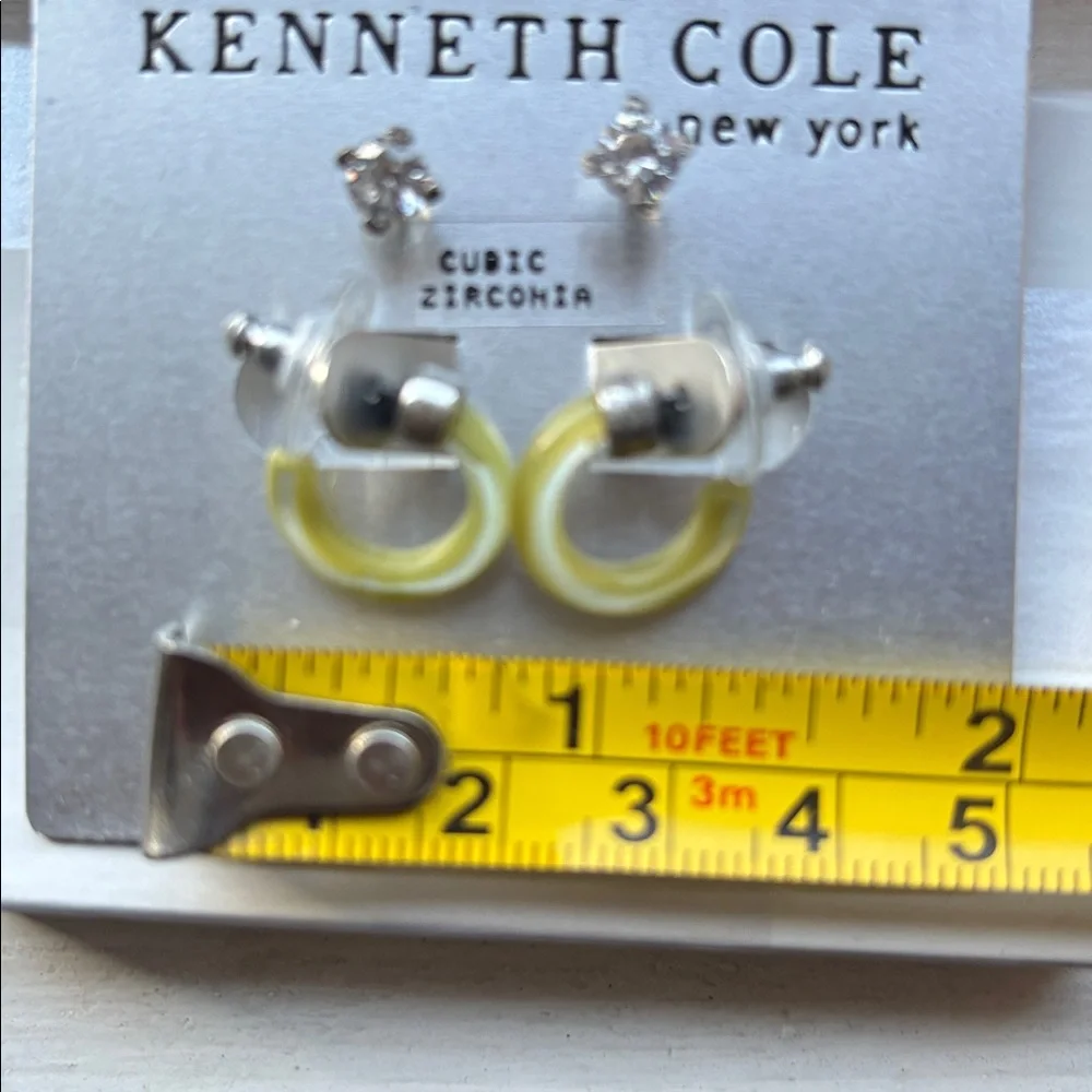 2prs Kenneth Cole Silver Cubic Zirconia Studs & Yellow Hoop Huggies gift box NWT